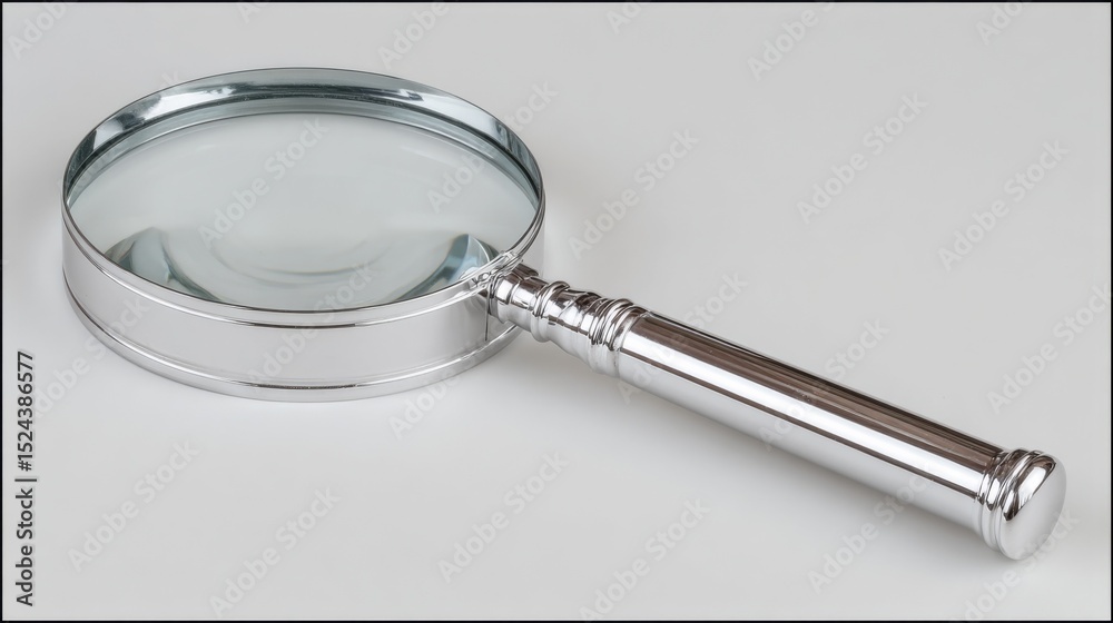 Aufkleber Chrome Magnifying Glass on White Background, Symbolizing Investigation and Due Diligence in Business Audits and Quality Assurance Processes : Generative AI