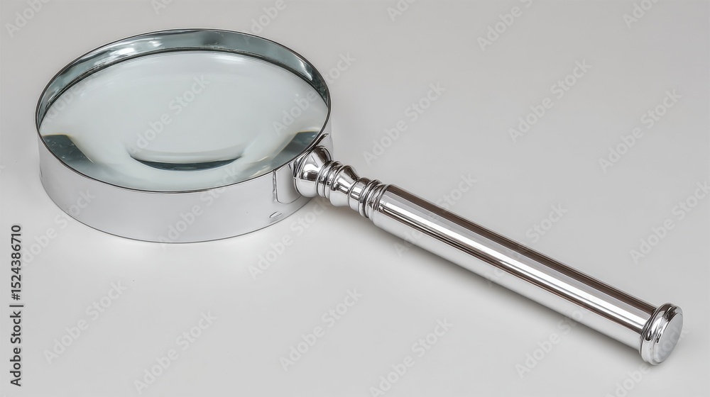 Poster magnifying glass on white surface, symbolizing investigation and scrutiny for business analysis and 