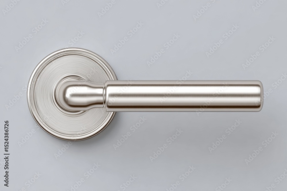 Poster satin nickel door handle on gray background, illustrating home improvement and access control for se