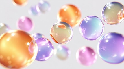 Floating Iridescent Spheres on White, Symbolizing Innovation and Scientific Discovery in a Clean, Modern Aesthetic for Product Presentation : Generative AI