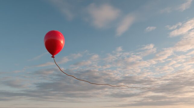Red Balloon Floating in a Cloudy Sky, Symbolizing Freedom and New Beginnings for a Positive Outlook : Generative AI