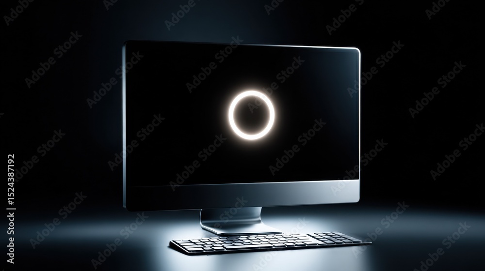 Aufkleber Modern Computer With Glowing Circle on Screen, Symbolizing Innovation and Digital Transformation in Technology Sector : Generative AI