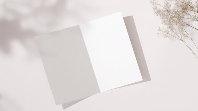 Open Invitation Card on Light Background With Floral Accent, Ideal for Wedding Planning or Event Promotion and Personalized Communication : Generative AI