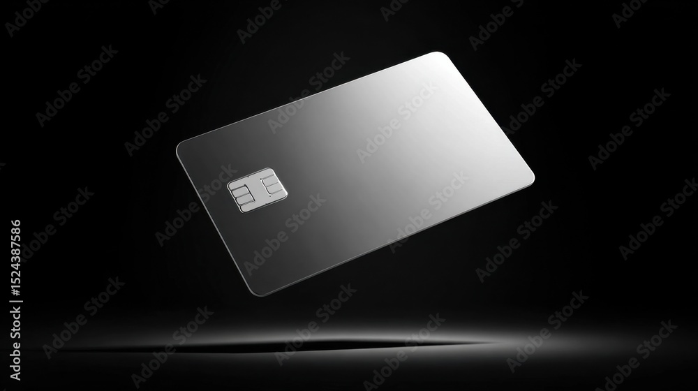Poster sleek silver credit card floating on black background, symbolizing modern finance and digital paymen