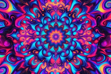Vibrant Mandala Psychedelic Kaleidoscope Art, Colorful Abstract Design