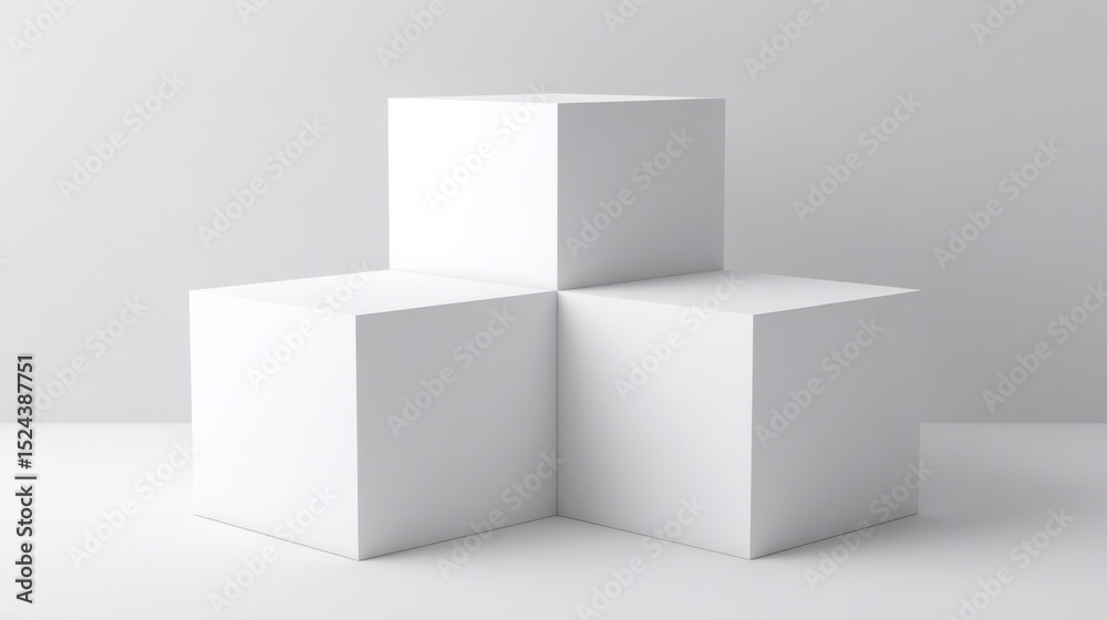 Aufkleber White Cubes Stacked in Minimalist Style, Ideal for Product Display and Modern Architecture Visualization : Generative AI
