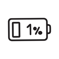 One Percent Battery Life is Remaining Low Battery Warning Icon