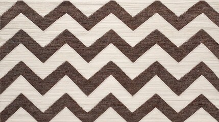A rich brown zigzag pattern contrasts against a light cream background, giving depth and movement to the minimalist design.