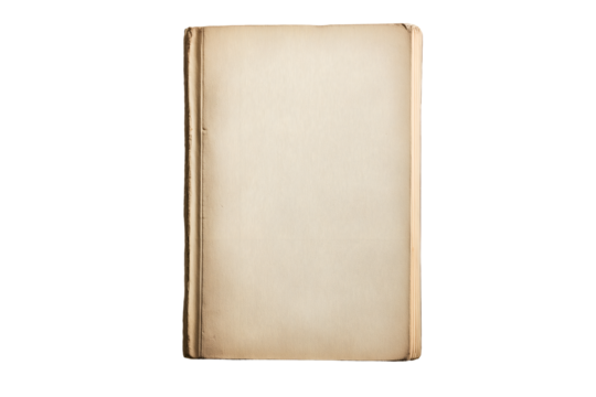 A thick book, unopened with no text on the cover, viewed from isolated on a white background