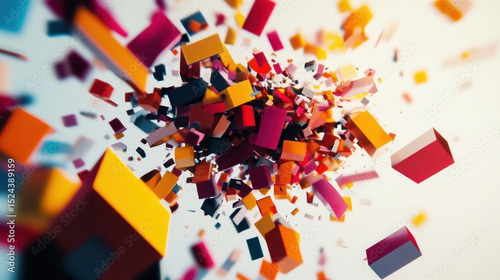 Fototapete explosion of vibrant three-dimensional shapes creating dynamic abstract composition