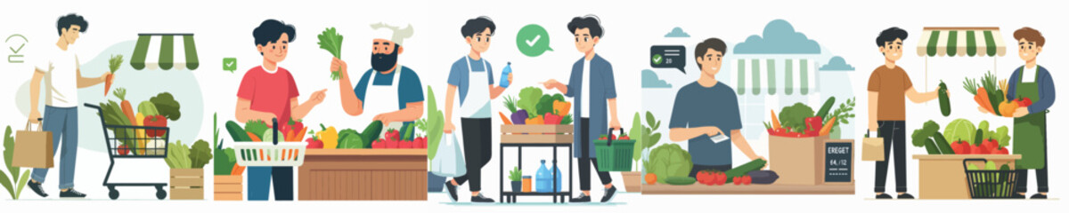 vector character man shopping for vegetables