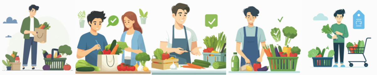 vector character man shopping for vegetables