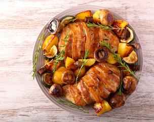Roast rosemary turkey fillet wrapped in bacon