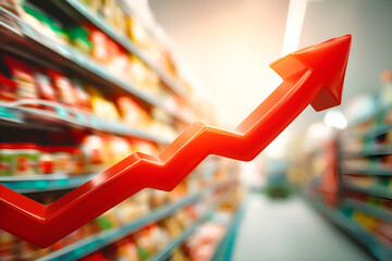 Rising food prices in supermarket, upward trend in grocery costs
