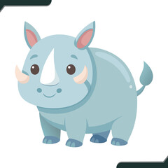 Naklejka premium Cute Cartoon Rhino Vector Illustration with Rounded Body in Simple Style for Children