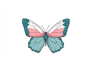 Whimsical hand-drawn butterfly in Agender and Aromantic pride colors&mdash;minimal lines, flat shading, and playful abstract symmetry.
