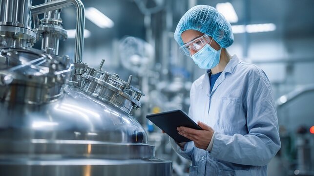 Female Engineer Monitoring Bioreactor Process in Pharmaceutical Facility - Powered by Adobe