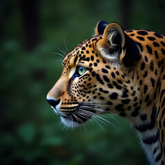 Obraz premium Leopard Profile Portrait Majestic Feline Gaze in Natural Green Habitat