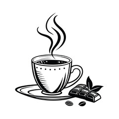 Steaming Cup of Coffee with Chocolate and Coffee Beans A Delicious Illustration