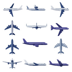 Plane vector icon set. Flying up airplane sign. Paper plane flat and line style. Travel aircraft route graphic elements isolated on white background. Vector illustration.