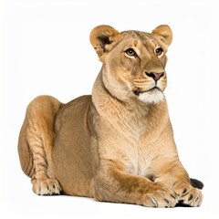 Fototapeta premium Lioness over white background, wild animal
