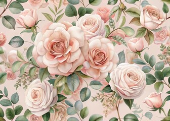 Watercolor seamless pattern blush pink roses