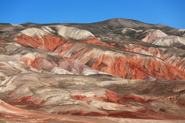 Beautiful mountains with red soil in Khizi. Azerbaijan.