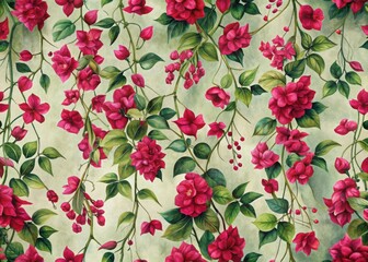 Watercolor bougainvillea floral seamless pattern