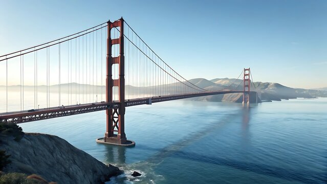 Golden gate bridge spanning the bay with clear blue sky and tranquil water in san francisco