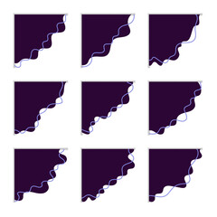 Set of Blue Scribble Wave Corner Header Footer Shape Vector Assets for Flyer, Banner, Poster, Etc. Corner Frame Shape