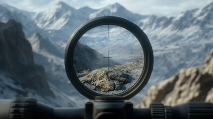 Targeting the peaks: A rifle scope view on a majestic mountain range