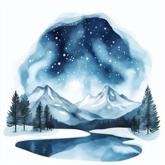 Northern Lights in Lapland. Northern Lights in Lapland hand drawn watercolor illustration