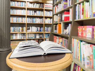 bookstore, buying a book in a store	
