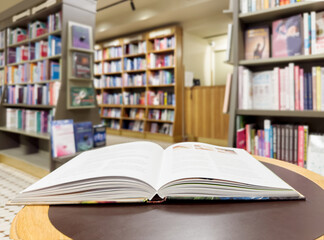 bookstore, buying a book in a store	
