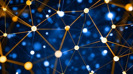 Connected network nodes on blue backdrop