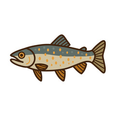 Simple Outline Trout Illustration with Distinct Markings for Children Book