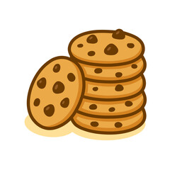 Simple Flat Illustration of Stacked Chocolate Chip Cookie Dessert Food