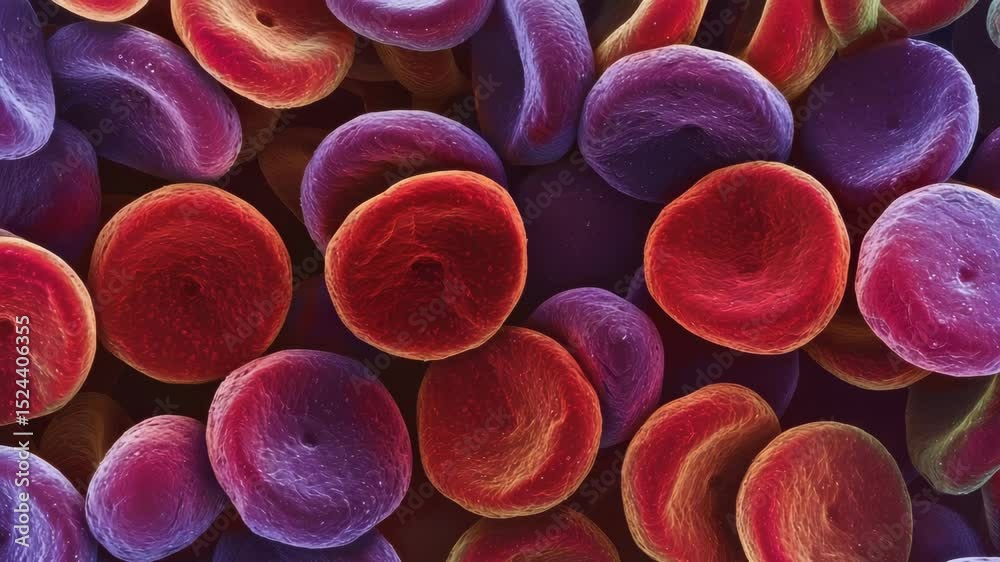 Poster colored microscopic view of blood cells highlighting the intricate structures and diversity of human