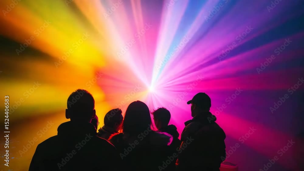 Poster colorful light display captivates audience during nighttime event in urban setting