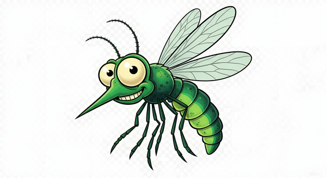 Funny cartoon green mosquito with big eyes