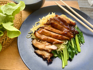 Grilled Chicken Noodle Bowl with Sesame and Soup – Asian Street Food Style