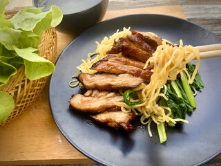 Grilled Chicken Noodle Bowl with Sesame and Soup – Asian Street Food Style