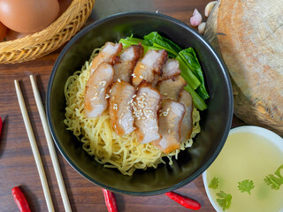 Barbecue Pork Noodle Bowl with Sesame and Clear Soup &ndash; Asian Street Food Presentation