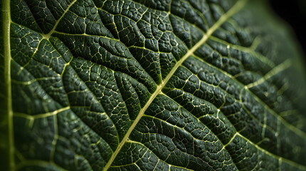 Macro Close-Up of Green Leaf Texture with Detailed Veins