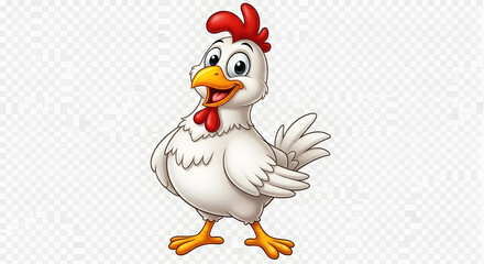 Cheerful cartoon white chicken with a red comb
