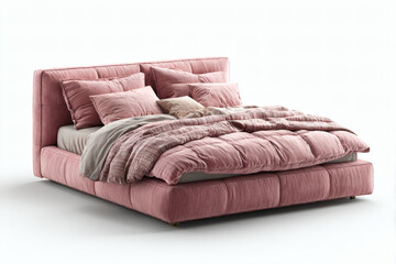 Fototapeta premium Pink tufted bed with bedroom interior.