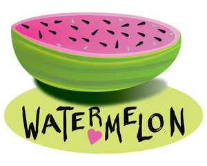 Half Watermelon Cartoon Style Illustration 