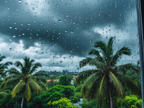 Tropical Rainstorm A View Through Raindrops