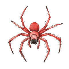 Watercolor Spider with Red Body and Spiked Legs Top View