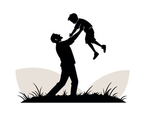 Silhouette of Father Tossing Son in the Air Outdoors